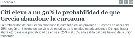 Citi eleva a un 50% la probabilidad de que Grecia abandone la eurozona