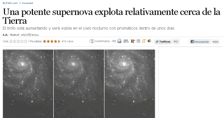 Una potente supernova explota relativamente cerca de la Tierra
